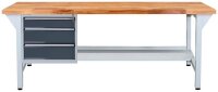 ADB Werkbank lichtgrau, anthrazitgrau 3 Schubladen 200,0 x 75,0 x 85,0 cm