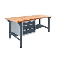 ADB Werkbank  anthrazitgrau, lichtgrau 3 Schubladen 200,0 x 75,0 x 85,0 cm