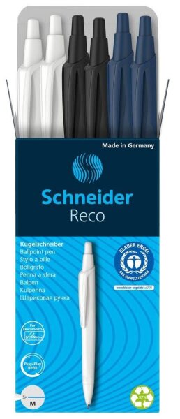 Schneider Kugelschreiber Reco farbsortiert, Schreibfarbe: blau, 6 St.