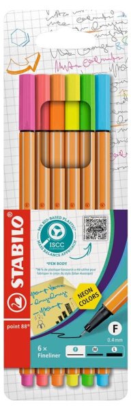 STABILO point 88 NEON Fineliner farbsortiert 0,4 mm, 6 St.