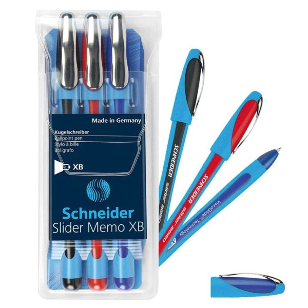 Schneider Kugelschreiber Slider Memo farbsortiert, Schreibfarbe: farbsortiert, 3 St.