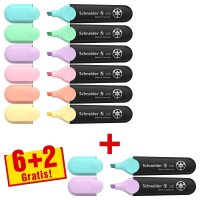 6 + 2 GRATIS: Schneider Job Textmarker farbsortiert, 6...
