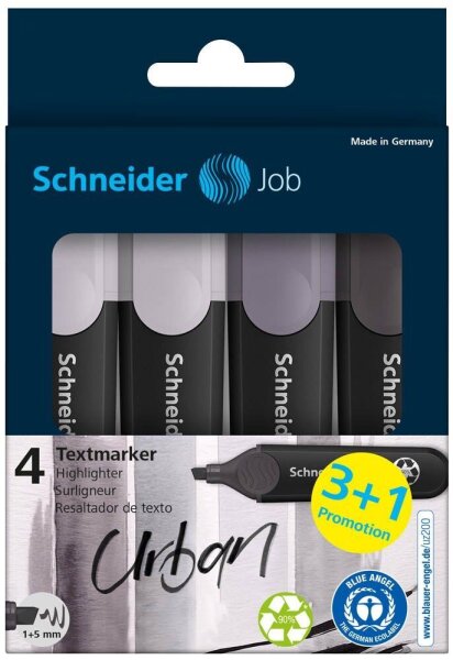 3 + 1 GRATIS: Schneider Job Textmarker farbsortiert, 3 St. + GRATIS 1 St.
