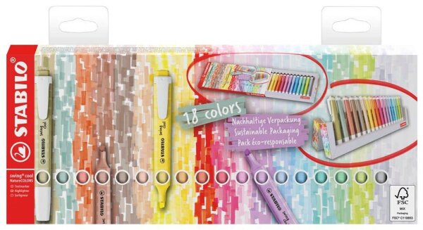 STABILO swing cool NatureCOLORS Textmarker farbsortiert, 18 St.