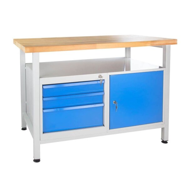 ADB Werkbank lichtgrau, blau 3 Schubladen 120,0 x 60,0 x 84,0 cm