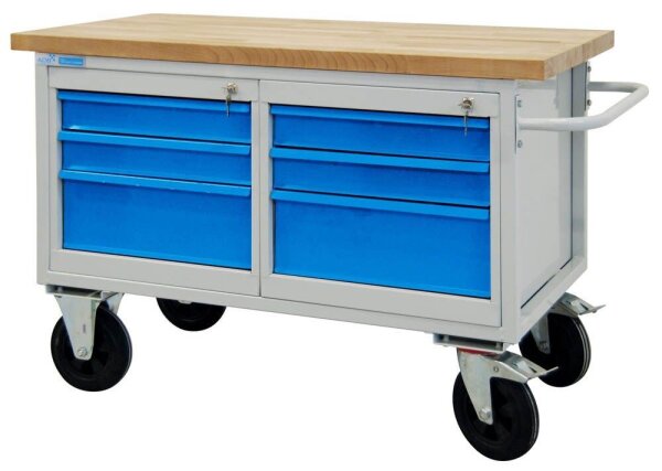 ADB Werkbank lichtgrau, lichtblau 6 Schubladen 130,0 x 60,0 x 82,7 cm